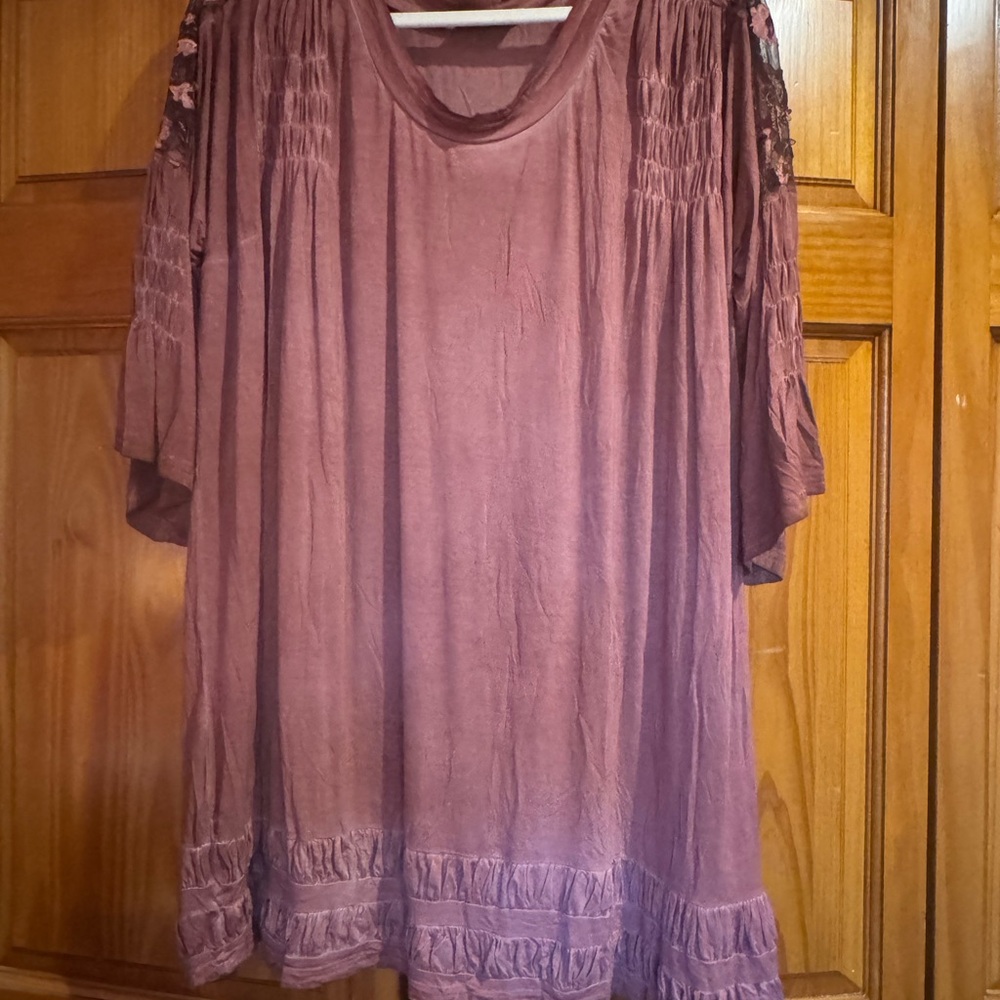 POL Dusty Rose Tunic with Lace Accents